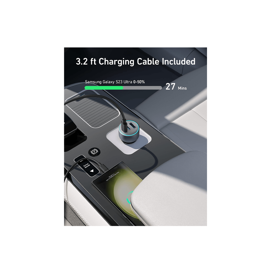 Anker 535 Car Charger 67W 3-Port with USB-C Cable - Black in Qatar Anker 535 Car Charger 67W 3-Port with USB-C Cable - Black in Qatar